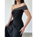 204674 BLACK COCKTAİL DRESS SCUBA FABRIC