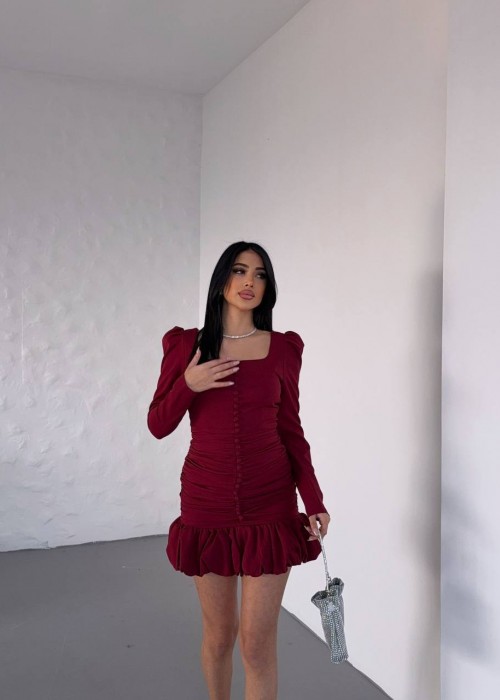 204710 BORDO KLEID ATLAS STOFF