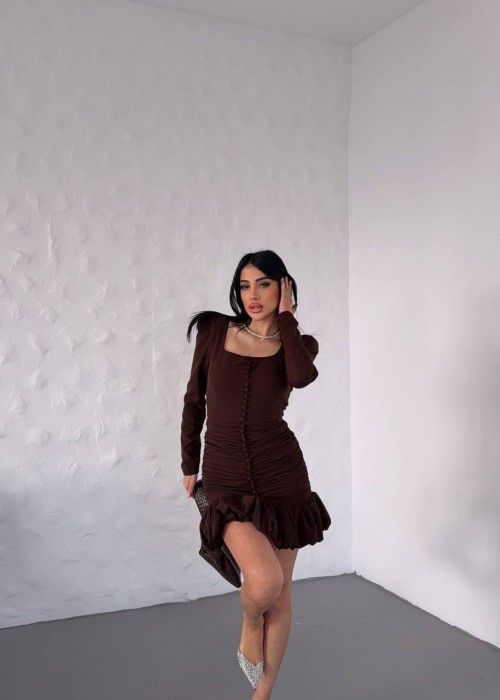 204712 KAFFEE KLEID ATLAS STOFF
