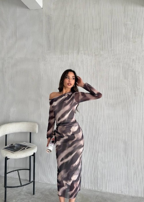 205286 GEMUSTERT KLEID TÜLL