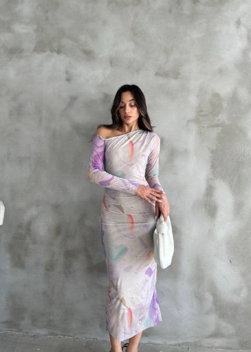 205288 GEMUSTERT KLEID TÜLL
