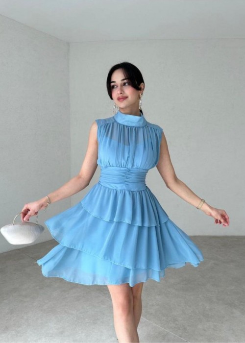 205367 BLAU KLEID CHIFFON STOFF