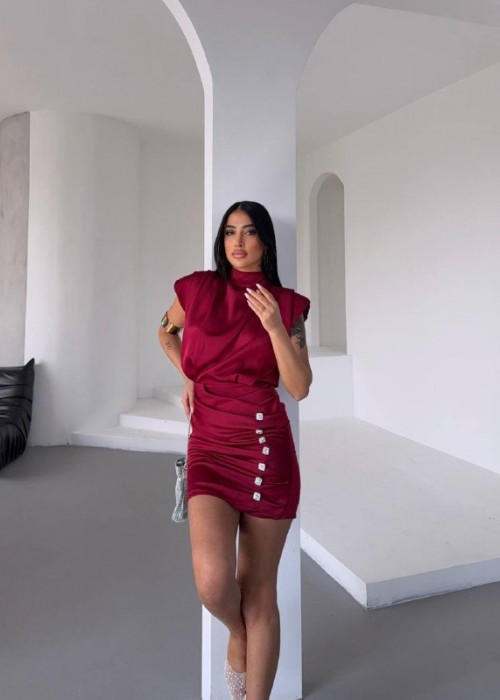205377 BORDO KLEID ATLAS STOFF