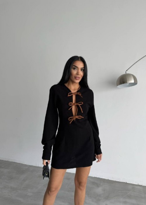 205836 SCHWARZ KLEID LEINENSTOFF