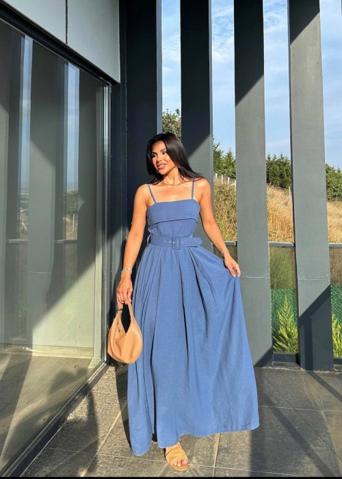205905 BLAU KLEID TENCEL STOFF