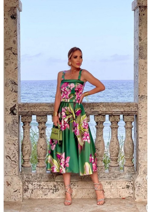 206020 GEMUSTERT KLEID SATINSTOFF