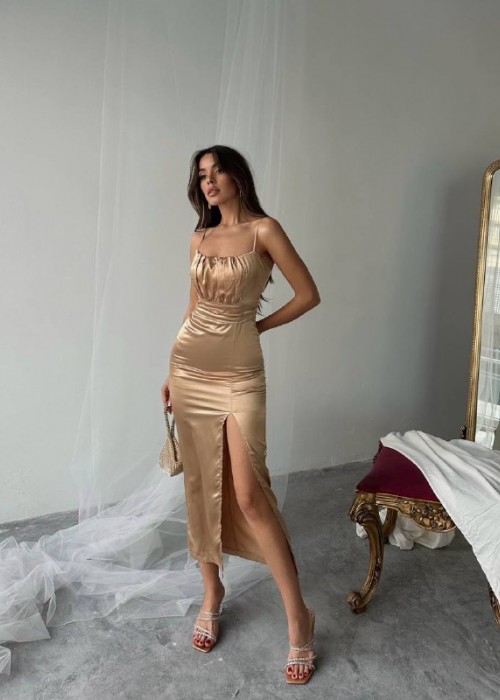206156 GOLD ELBİSE SATEN KUMAŞ