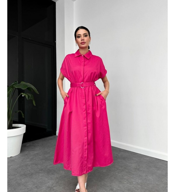 206587 PEMBE ELBİSE POPLİN KUMAŞ