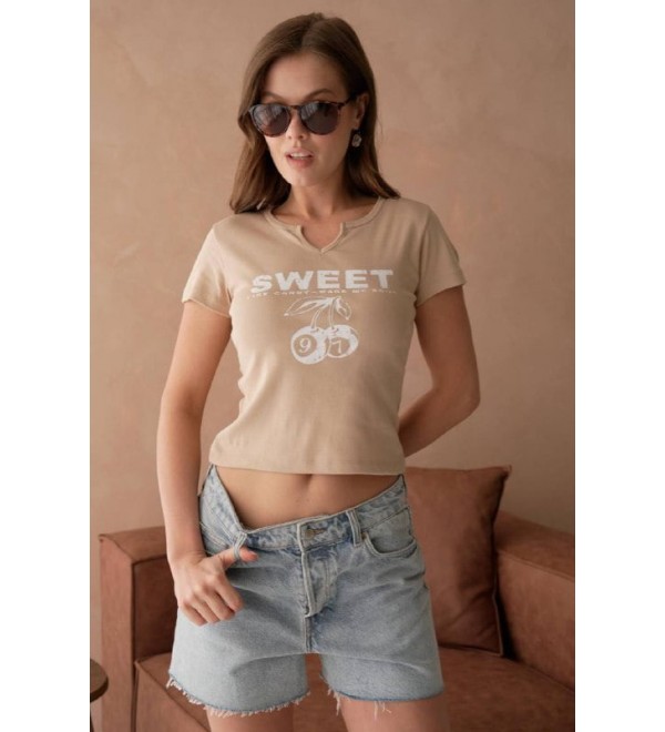 206833 BEIGE T SHIRT COTTON