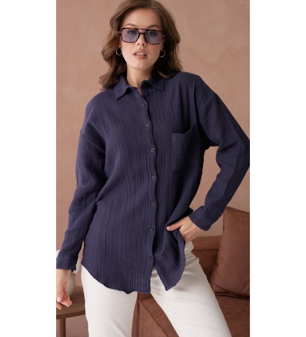 206855 NAVY BLUE SHIRT LINEN FABRIC
