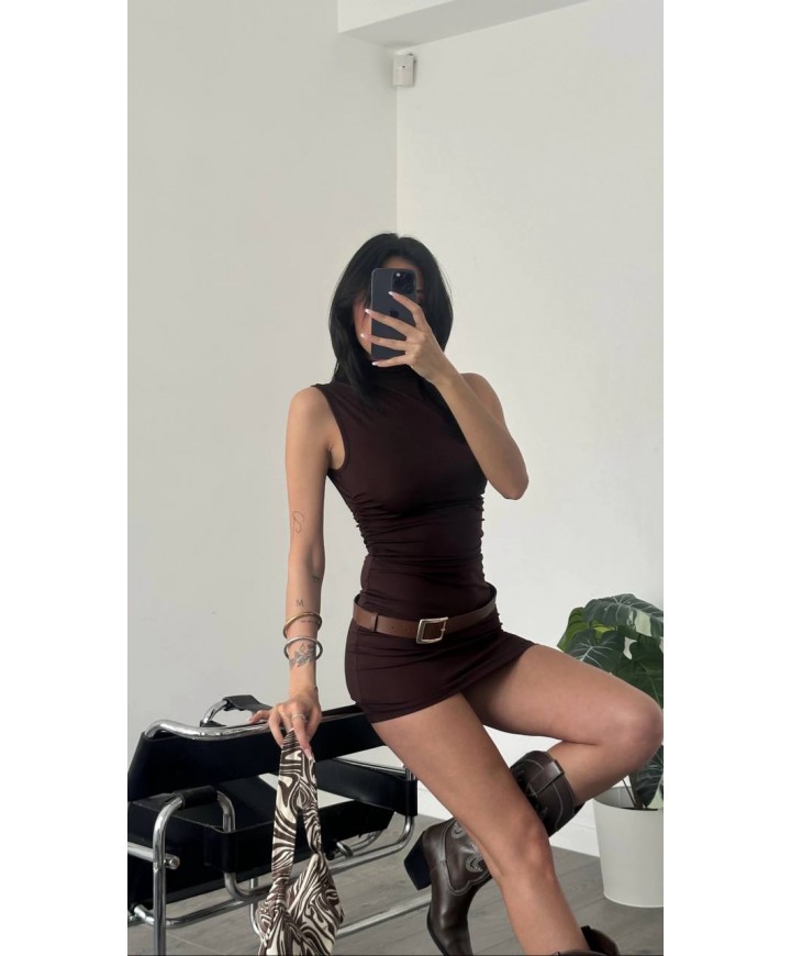 207148 KAHVE ELBİSE DALGIÇ KUMAŞ