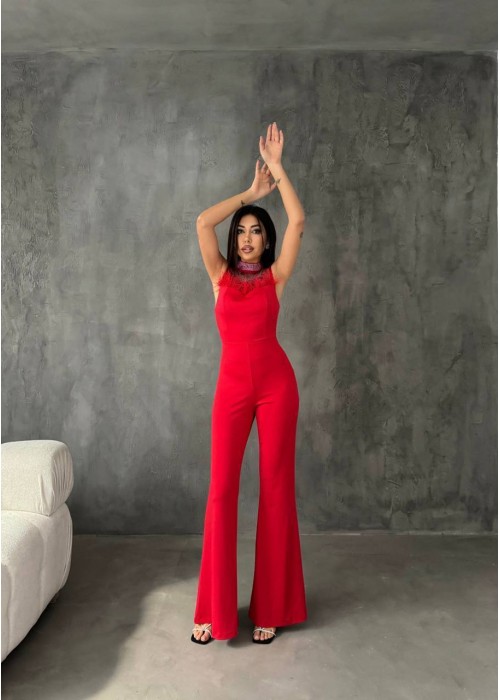 207161 ROT COCKRAİLKLEİD OVERALL
