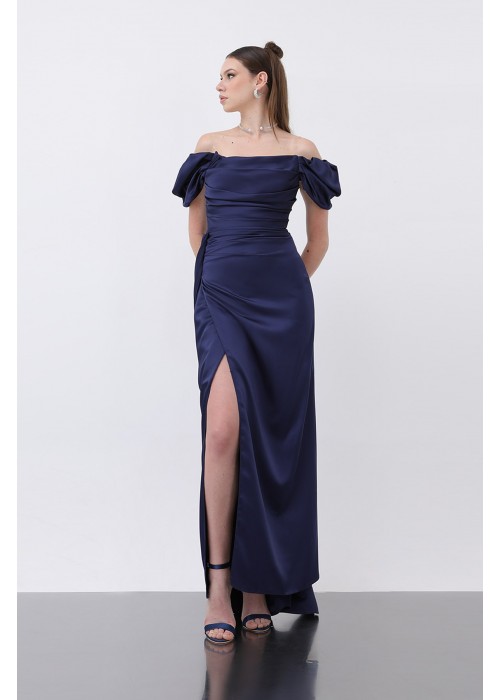 208778 NAVY BLAU COCKRAİLKLEİD SATINSTOFF