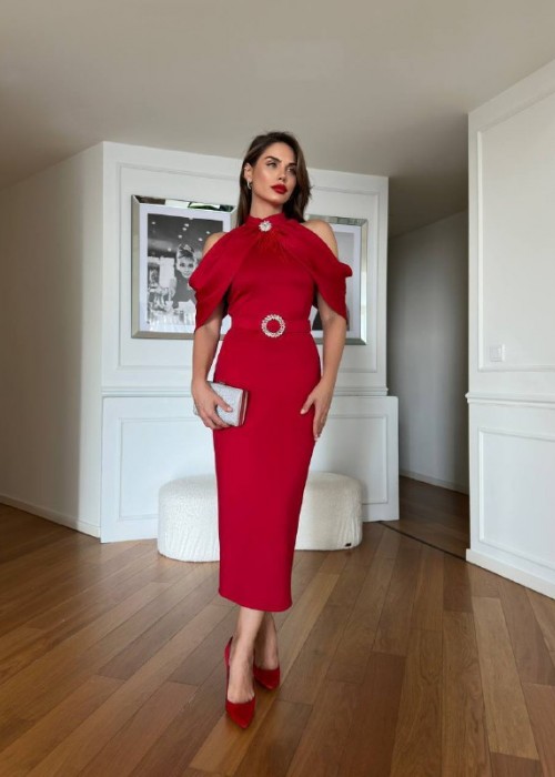 208852 ROT COCKRAİLKLEİD