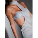 209019 GREY COCKTAİL DRESS SILVERY