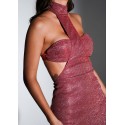 209020 BORDO COCKTAİL DRESS SILVERY