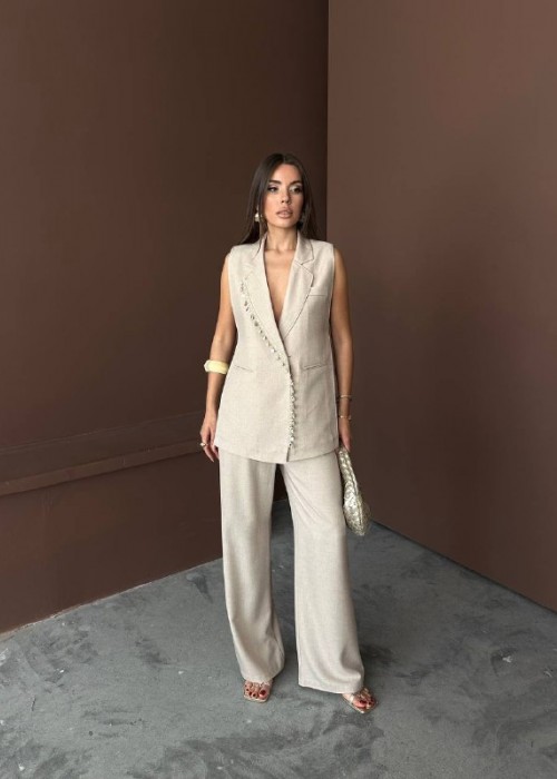 209071 CREAM SUİT LINEN FABRIC