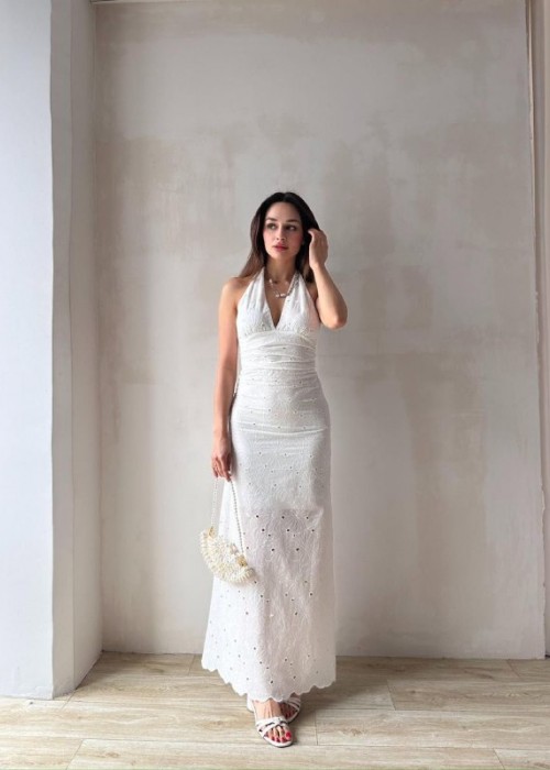 209091 WHITE DRESS Brode fabric