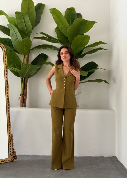 209110 KHAKI SUİT LINEN FABRIC