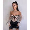 209127 BLACK COCKTAİL DRESS SATIN FABRIC