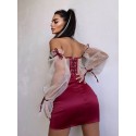 209128 BORDO COCKTAİL DRESS SATIN FABRIC