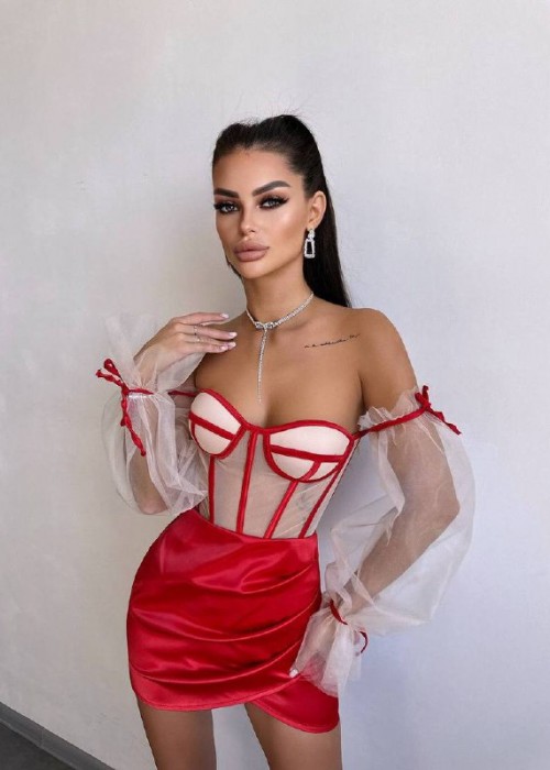 209129 ROT COCKRAİLKLEİD SATINSTOFF