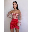 209129 RED COCKTAİL DRESS SATIN FABRIC