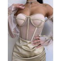 209130 CREAM COCKTAİL DRESS SATIN FABRIC