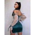 209131 GREEN COCKTAİL DRESS SATIN FABRIC