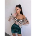 209131 GREEN COCKTAİL DRESS SATIN FABRIC