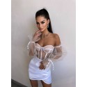 209132 WHITE COCKTAİL DRESS SATIN FABRIC