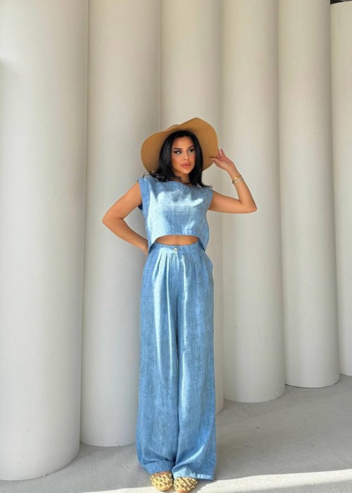 209147 BLUE SUİT LINEN FABRIC