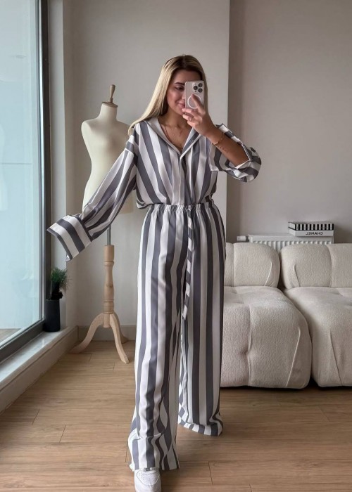 209166 STRIPED SUİT SATIN FABRIC
