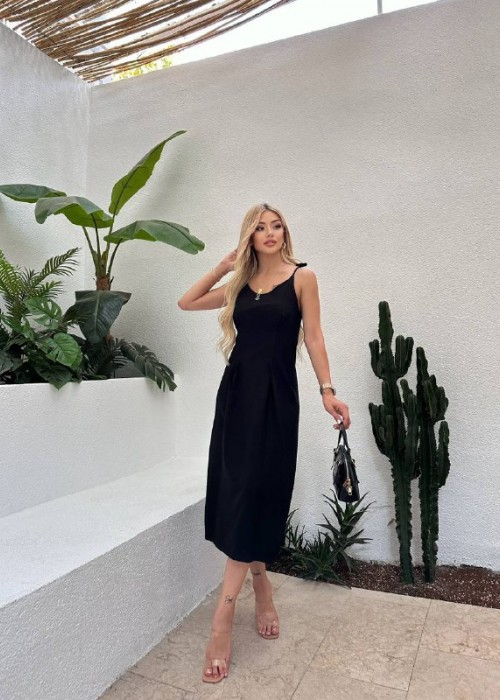 209275 SCHWARZ KLEID LEINENSTOFF
