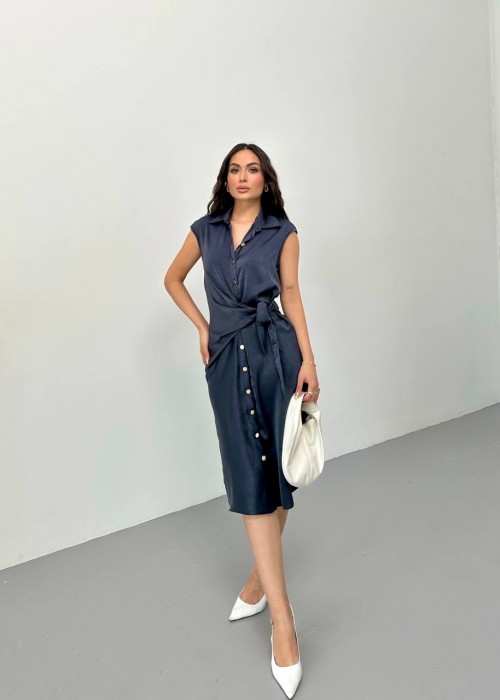 209333 NAVY BLAU KLEID SATINSTOFF