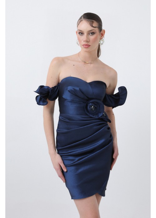 209548 NAVY BLAU COCKRAİLKLEİD SATINSTOFF