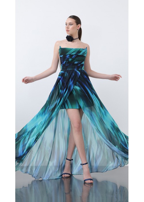 209549 GEMUSTERT COCKRAİLKLEİD CHIFFON STOFF