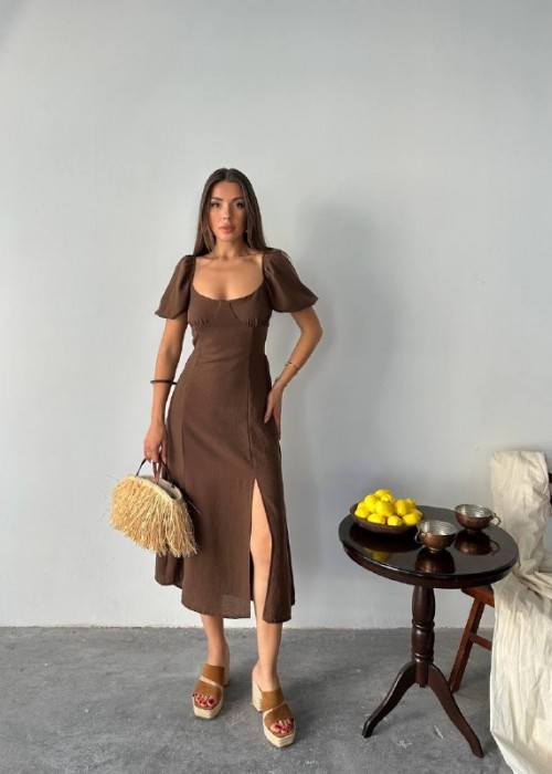 209636 KAHVE ELBİSE AİROBİN KUMAŞ