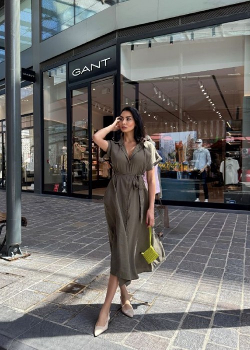 209710 KHAKI KLEID Modal Stoff