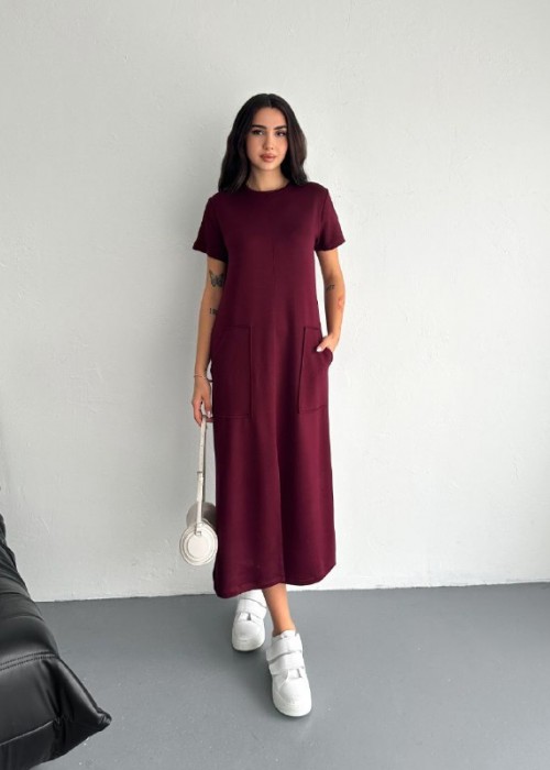 209735 BORDO ELBİSE MODAL KUMAŞ