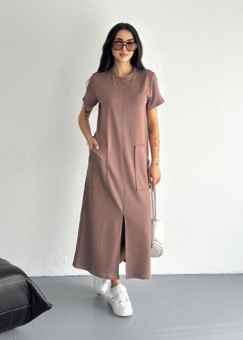 209736 KAHVE ELBİSE MODAL KUMAŞ