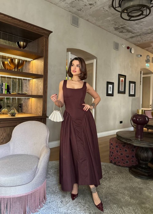 210264 KAHVE ELBİSE POPLİN KUMAŞ