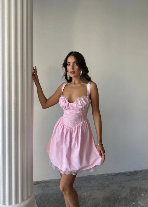 210288 PEMBE ELBİSE POPLİN KUMAŞ