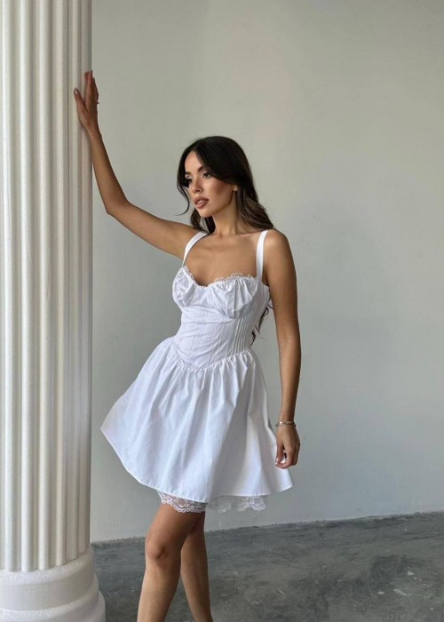 210289 BEYAZ ELBİSE POPLİN KUMAŞ