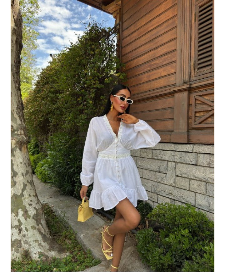 210355 KAHVE ELBİSE KETEN KUMAŞ