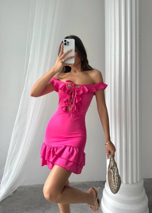 210487 PEMBE ELBİSE DALGIÇ KUMAŞ