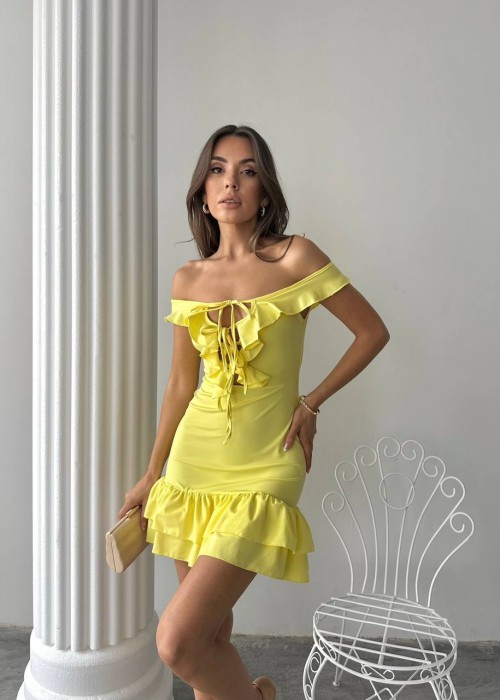 210488 SARI ELBİSE DALGIÇ KUMAŞ