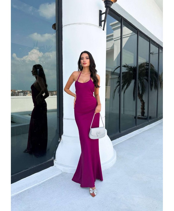 210621 BORDO ELBİSE SATEN KUMAŞ