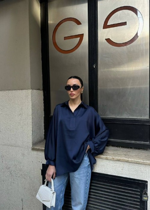 210626 NAVY BLUE SHIRT SATIN FABRIC