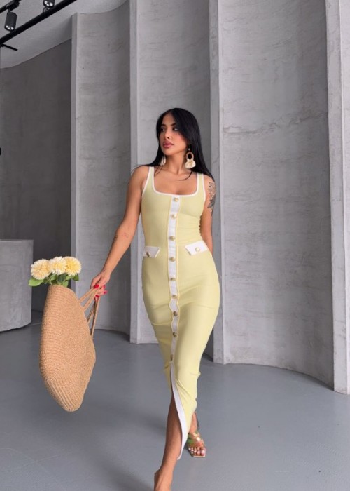 210761 SARI ELBİSE TRİKO